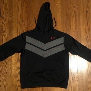 Nike Black and Gray Men's Hoodie with Red Accents